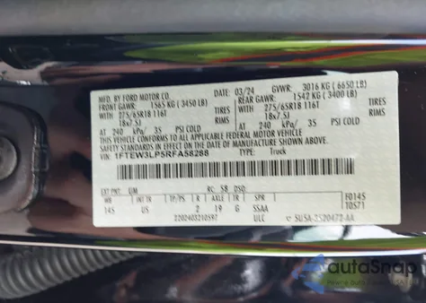 2024 Ford F-150 Xlt from USA, damaged, VIN 1FTEW3LP5RFA58288